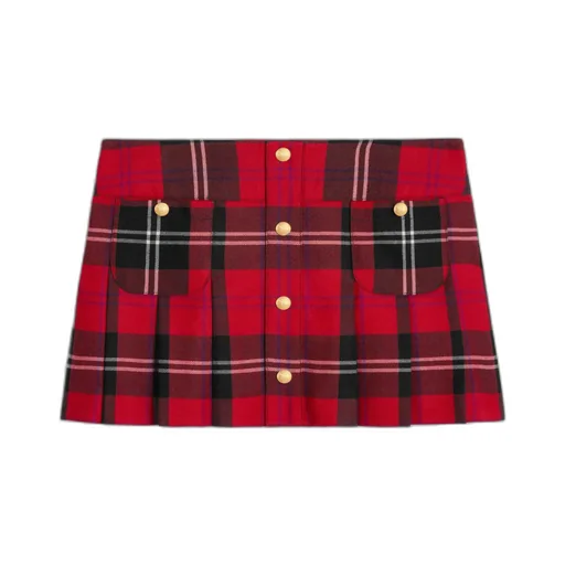 Pleated Bandeau Mini Skirt In Tartan Wool
