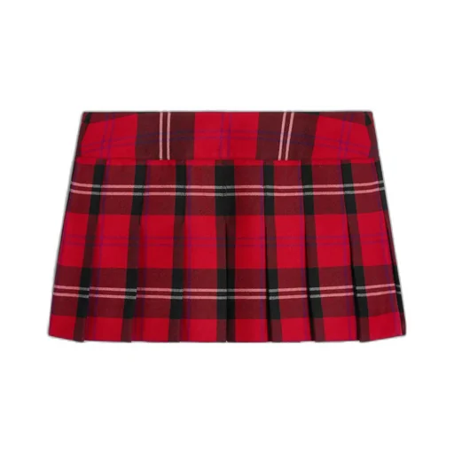 Pleated Bandeau Mini Skirt In Tartan Wool