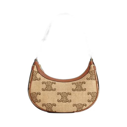 Medium Ava Strap Bag In Raffia Effect Textile With Leopard Triomphe