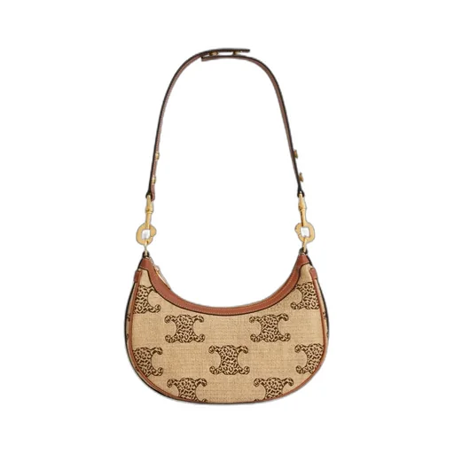 Medium Ava Strap Bag In Raffia Effect Textile With Leopard Triomphe