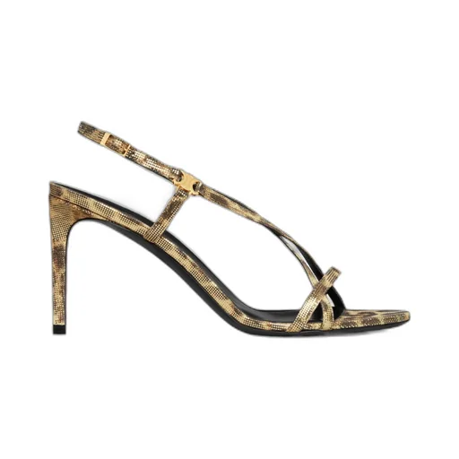 Criss Cross Sandal With Triomphe In Leopard Printed Laminated Suede Calfskin