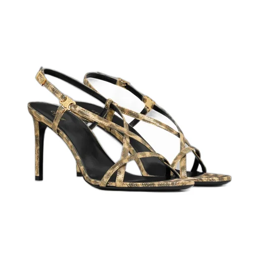 Criss Cross Sandal With Triomphe In Leopard Printed Laminated Suede Calfskin