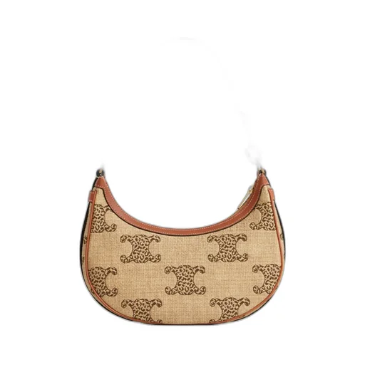 Medium Ava Strap Bag In Raffia Effect Textile With Leopard Triomphe