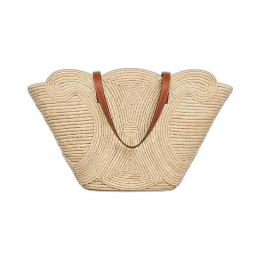 Classic Panier Medium Braided Triomphe In Raffia And Calfskin