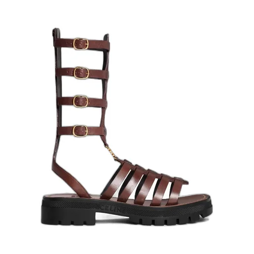Clea Triomphe Gladiator Mid Sandal In Calfskin & Vegetal Tanning