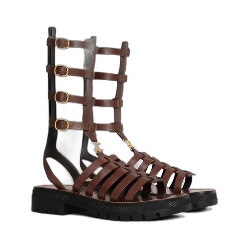 Clea Triomphe Gladiator Mid Sandal In Calfskin & Vegetal Tanning