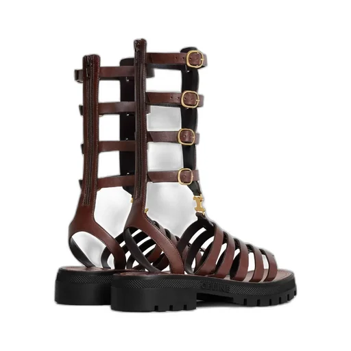 Clea Triomphe Gladiator Mid Sandal In Calfskin & Vegetal Tanning
