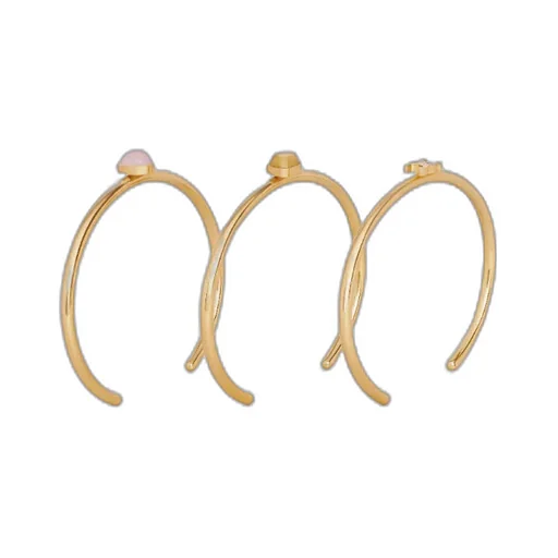 Triomphe Indie Set Of 3 Cuffs In Brass With Gold Finish, Rutilated Quartz And Pink Quartz