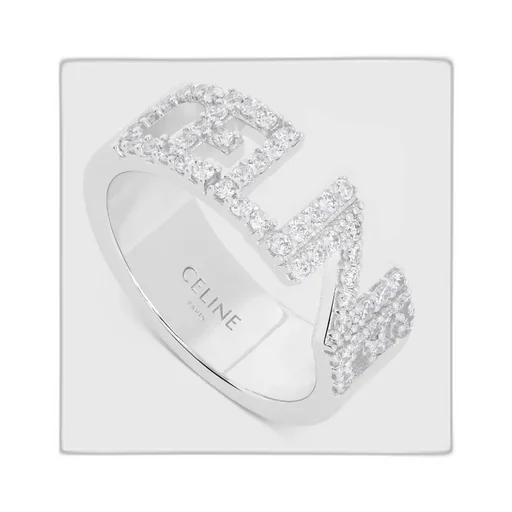 Monochroms Strass Ring In Brass With Rhodium Finish And Crystals
