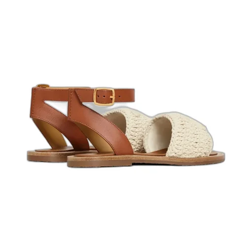 Olympia Sandal In Triomphe Macramé Cotton & Calfskin
