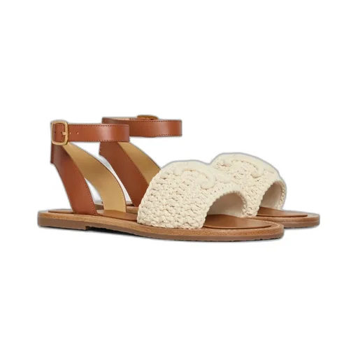 Olympia Sandal In Triomphe Macramé Cotton & Calfskin