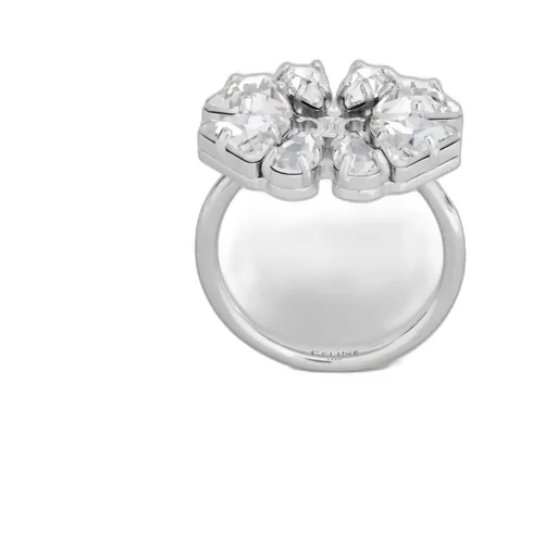 Daisy Ring In Brass With Rhodium Finish And Strass
