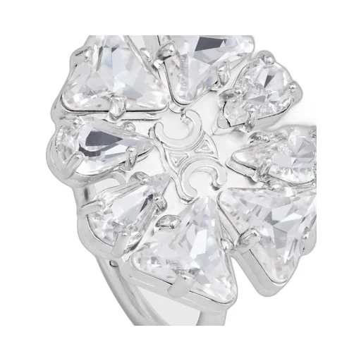 Daisy Ring In Brass With Rhodium Finish And Strass