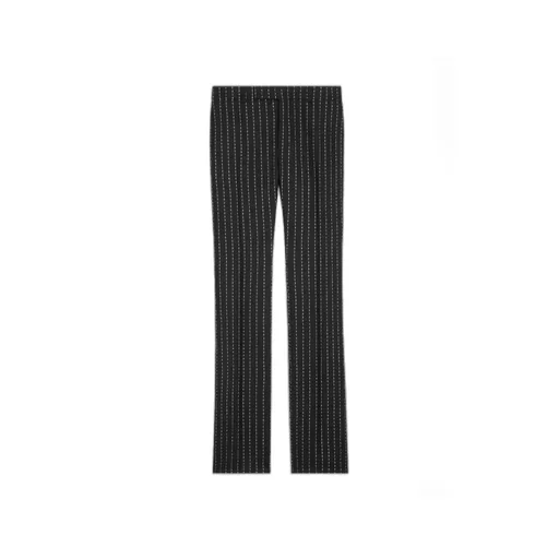 Embroidered Flared Pants In Striped Wool