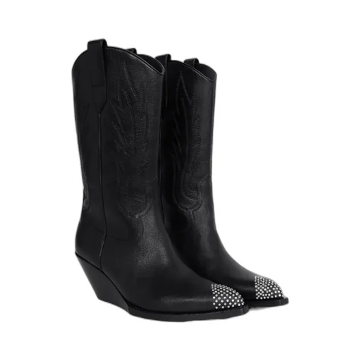 Moon High Boots With Strassed Toe Cap In Calfskin
