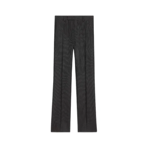 Flared Cropped Pants In Striped Flannel