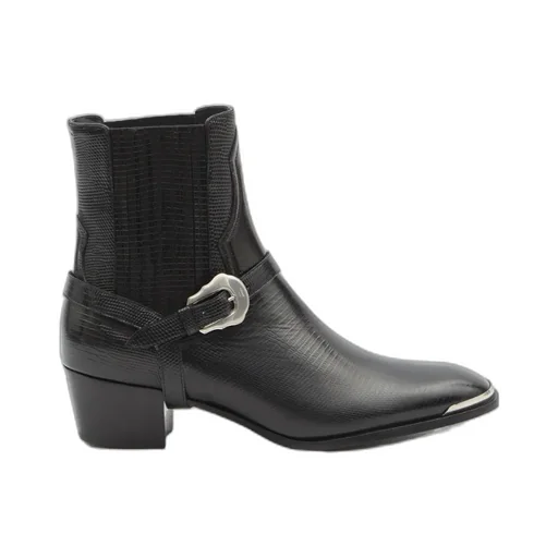 Western Chelsea Isaac Boot With Harness And Metal Toe In Tejus Stamped Calfskin