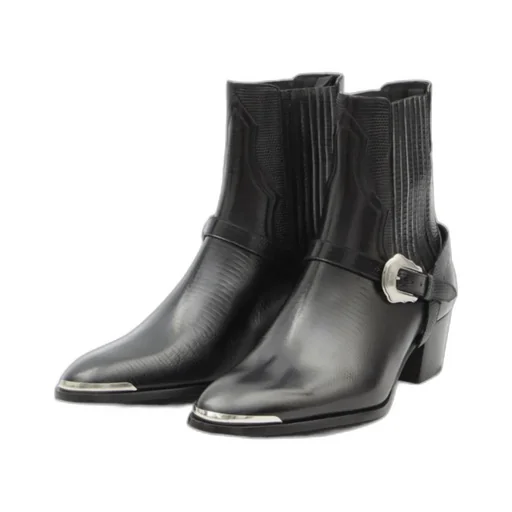 Western Chelsea Isaac Boot With Harness And Metal Toe In Tejus Stamped Calfskin