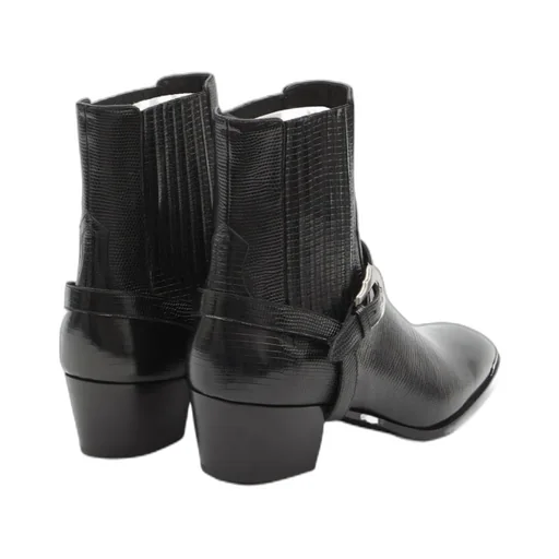 Western Chelsea Isaac Boot With Harness And Metal Toe In Tejus Stamped Calfskin