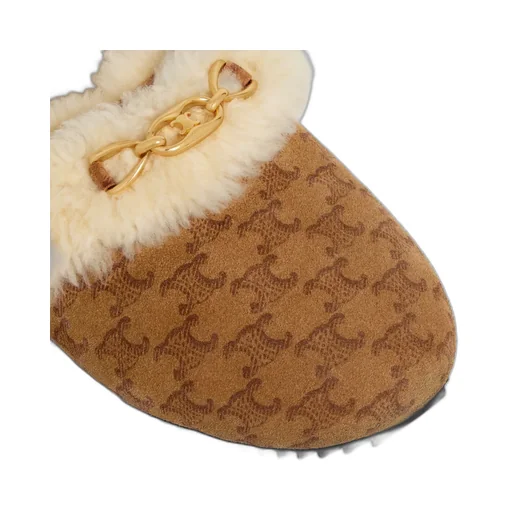 Fur Slides Triomphe Closed Slipper In Suede Calfskin And Shearling
