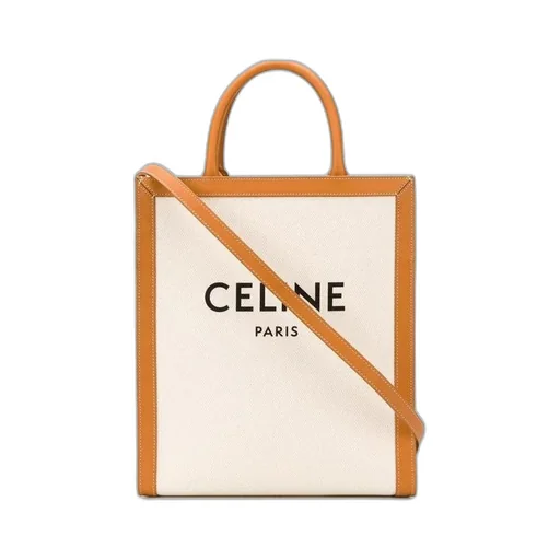 Small Vertical Cabas In Canvas With Celine Print And Calfskin