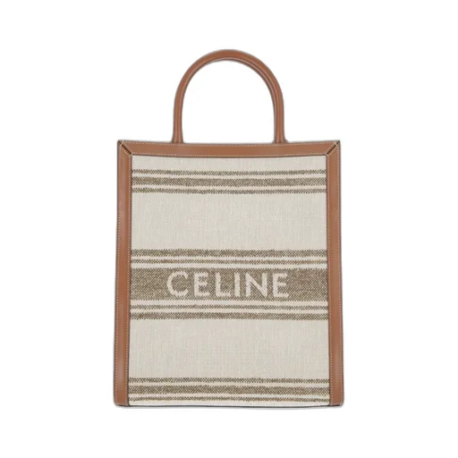 Small Vertical Cabas Celine In Striped Textile With Celine Jacquard And Calfskin