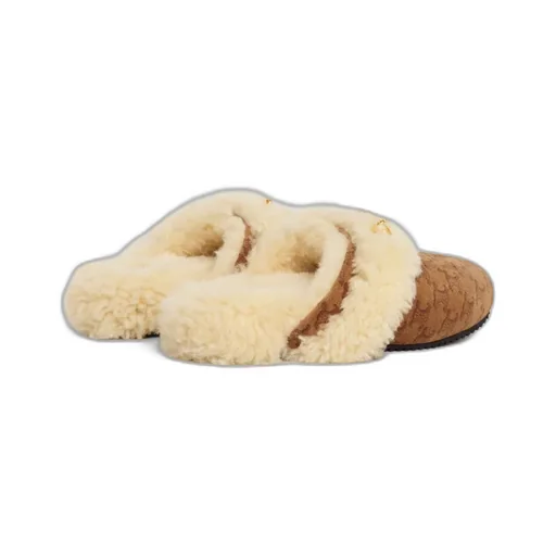 Fur Slides Triomphe Closed Slipper In Suede Calfskin And Shearling