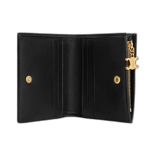 Compact Wallet Triomphe Charms In Grained Calfskin