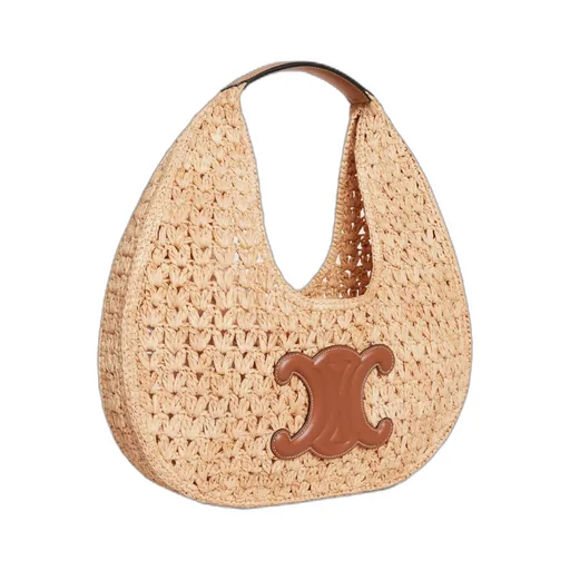 Classic Panier Hobo Bag In Raffia And Calfskin