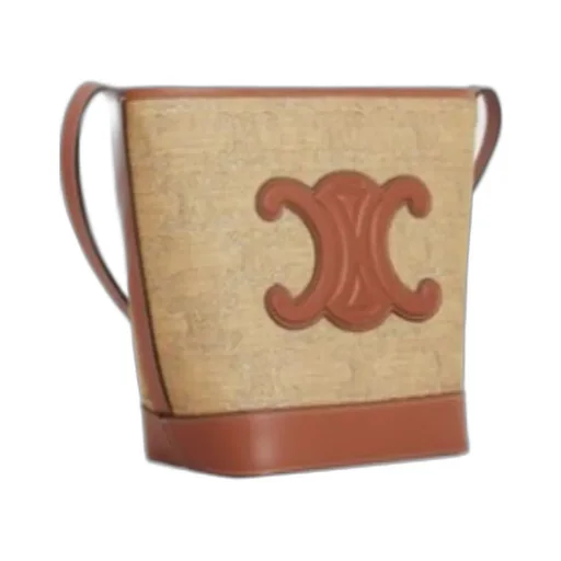 Small Bucket Cuir Triomphe In Raffia Effect Textile With Triomphe Jacquard