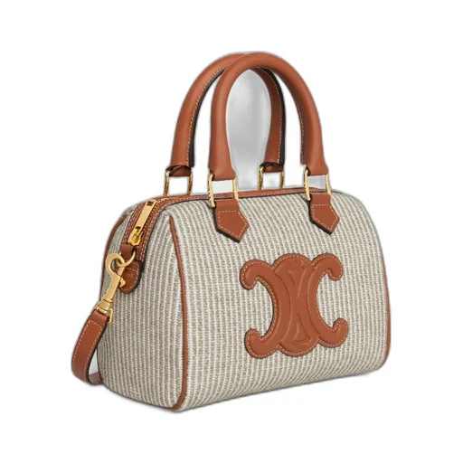 Small Boston Cuir Triomphe In Striped Textile And Calfskin