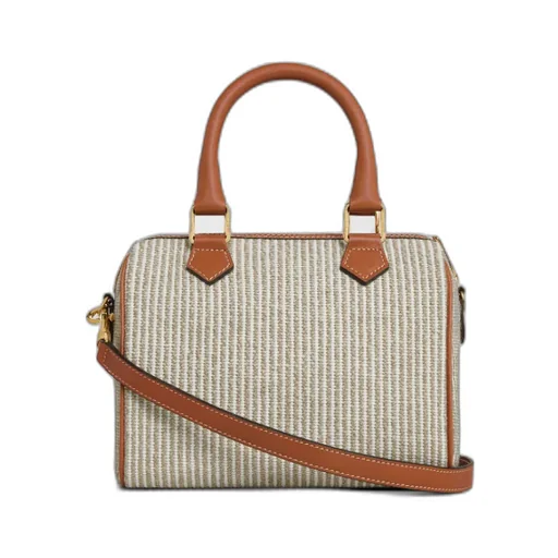 Small Boston Cuir Triomphe In Striped Textile And Calfskin