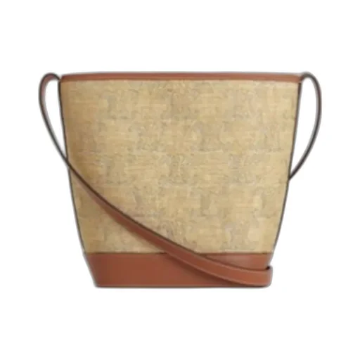 Small Bucket Cuir Triomphe In Raffia Effect Textile With Triomphe Jacquard
