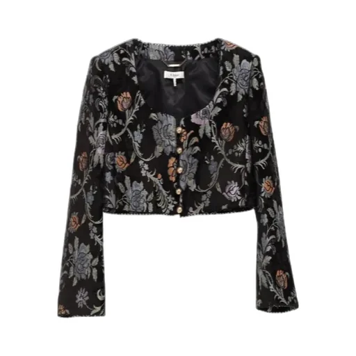 Floral-Brocade Cropped Jacket