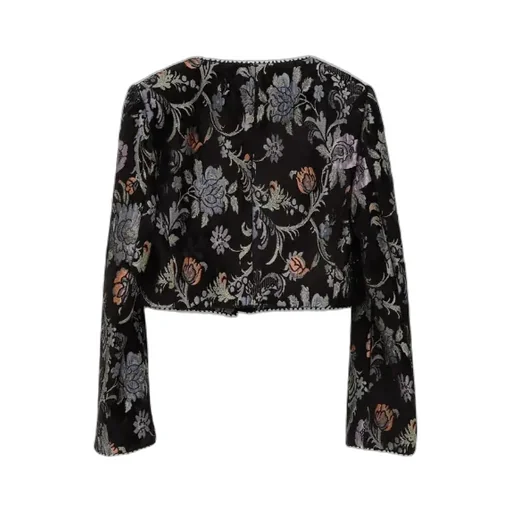 Floral-Brocade Cropped Jacket