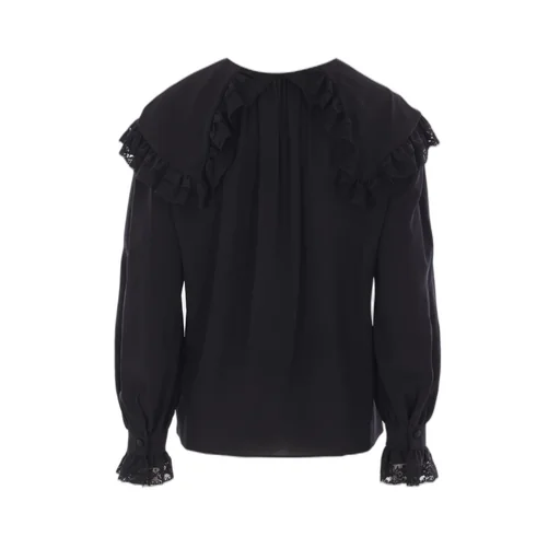 Oversized Collar Lace-Detailed Blouse