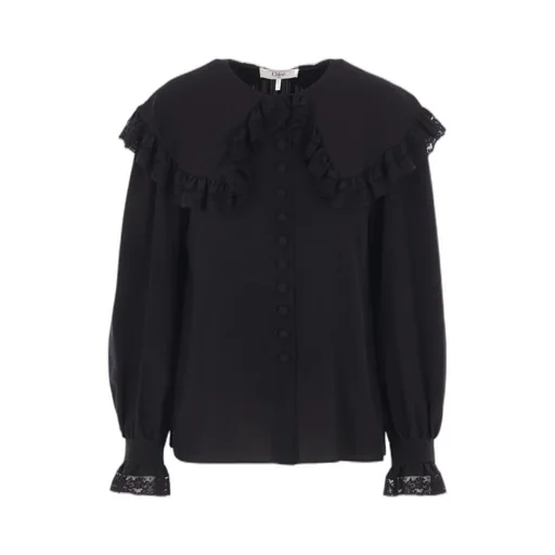 Oversized Collar Lace-Detailed Blouse