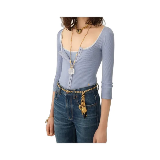 Lace-Trimmed Button Top