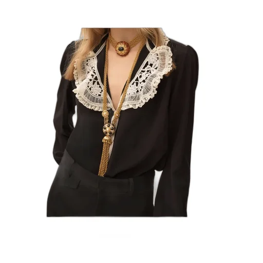 Crepe De Chine Lace Ruffle Shirt