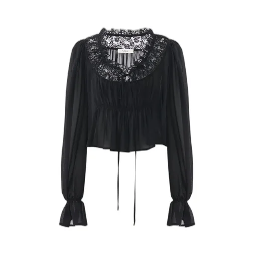 Lace-Trimmed Pleated Blouse