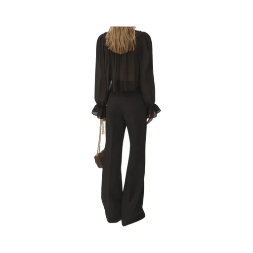 Lace-Trimmed Pleated Blouse
