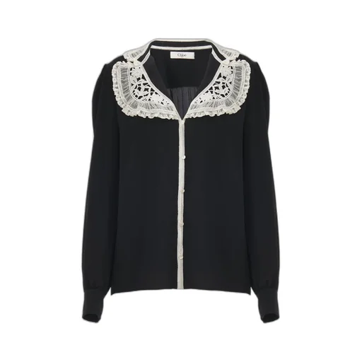 Crepe De Chine Lace Ruffle Shirt