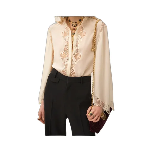 Lace-Trim Fluid Blouse