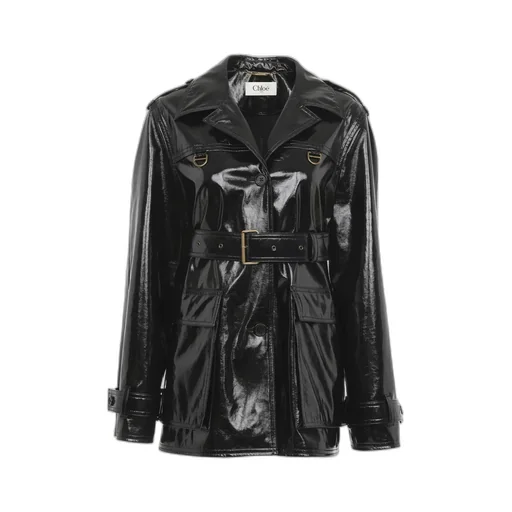 Belted Shiny Coated Jacket
