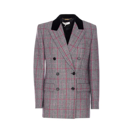Tartan Motif Double-Breasted Blazer