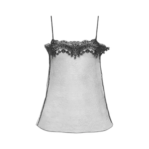Lace-Trimmed Mesh Top