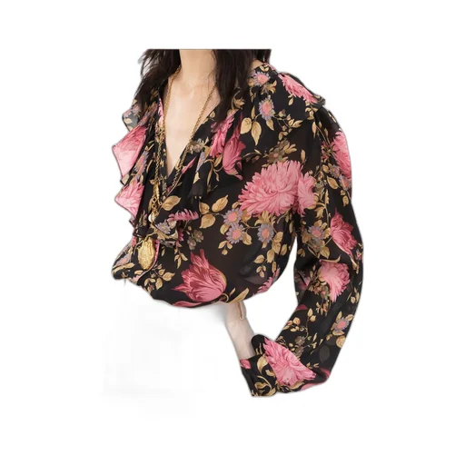V-Neck Ruffled Blouse