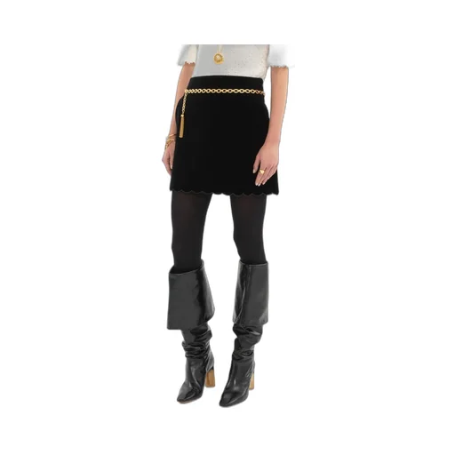 Velvet Scalloped Mini Skirt