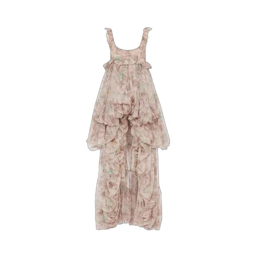 Allover Floral Printed High-Low Ruffled Dress