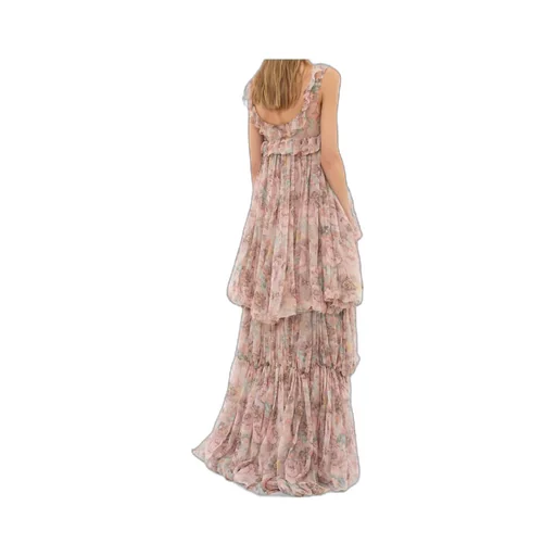 Allover Floral Printed High-Low Ruffled Dress